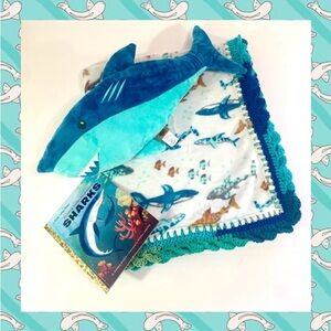 Shark Crochet Baby Blanket, Pillow and Playsuit Set - 3 Piece